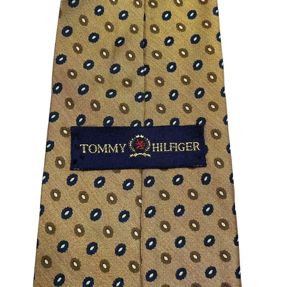 Tommy Hilfiger Tie Men's Beige Geometric 100% Silk 58.5